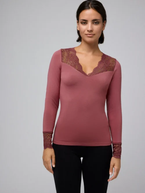 Camisola térmica manga longa com detalhe de renda