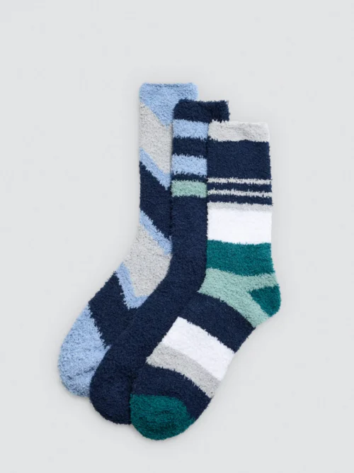 Meias de flanela com punhos antipressão e estampa geométrica