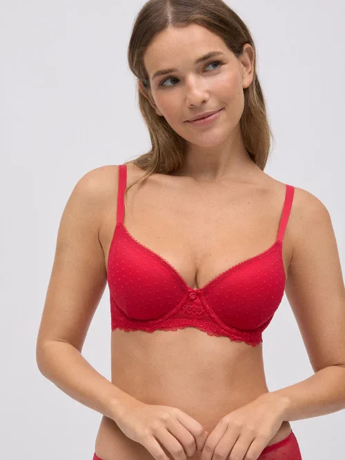 Soutien com aro e bojo de renda vermelha