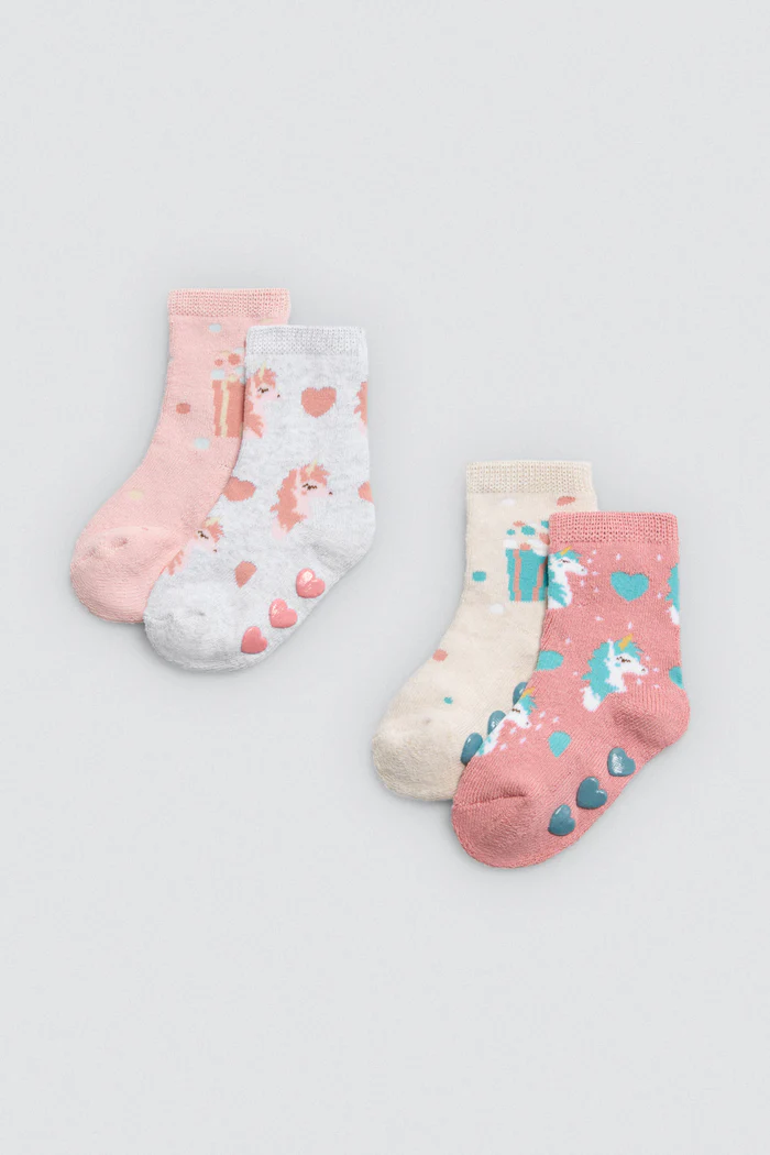 Pacote com 2 meias térmicas antiderrapantes para bebê