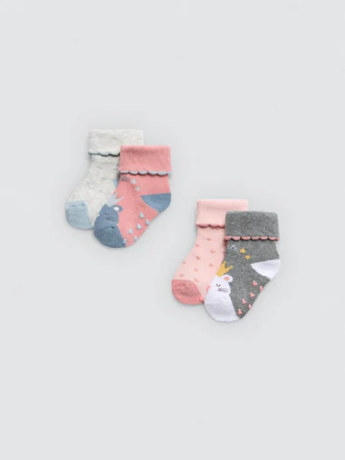 Pacote de 2 meias térmicas antiderrapantes para bebê em tons de rosa
