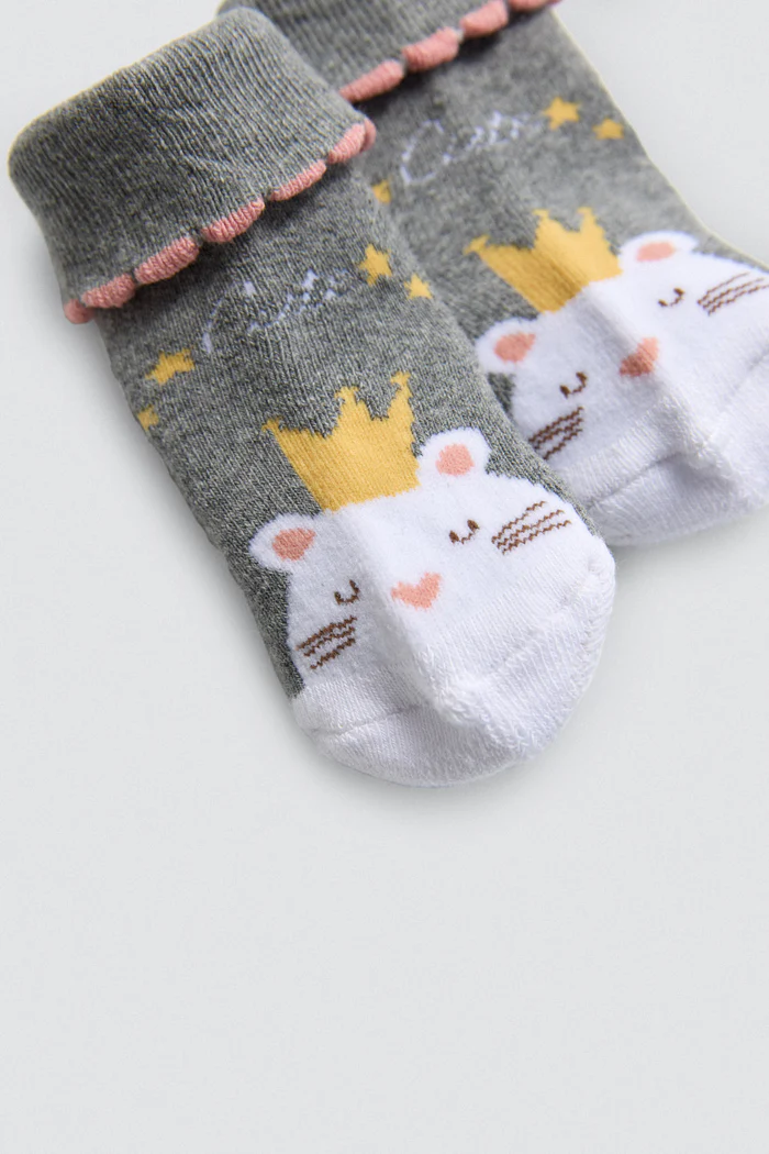 Pacote de 2 meias térmicas antiderrapantes para bebê em tons de rosa - Image 4