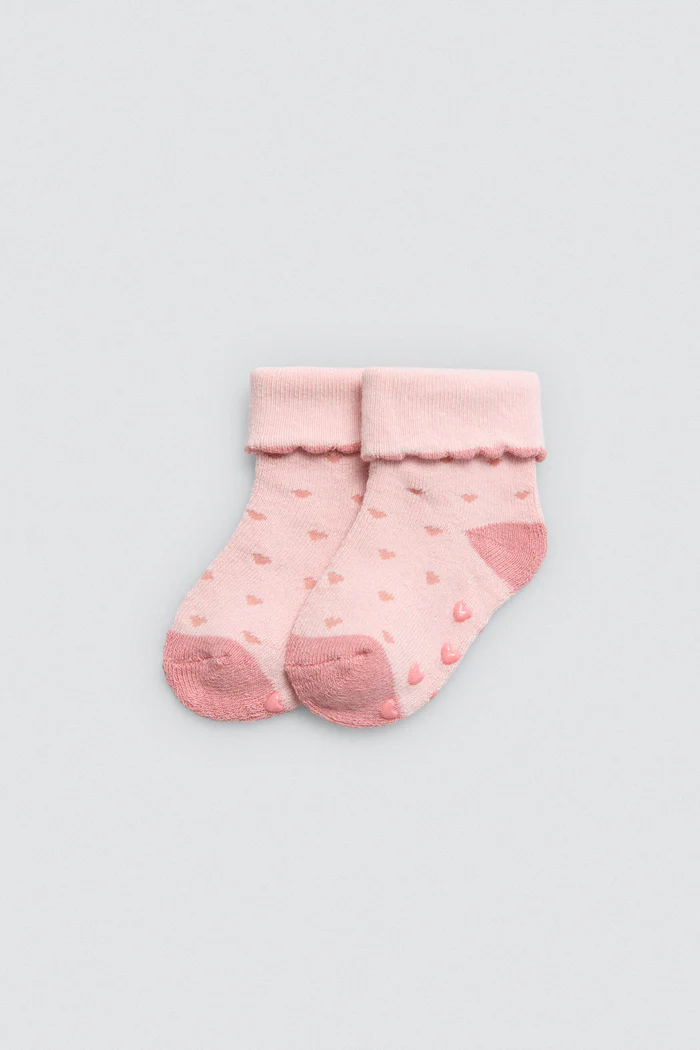 Pacote de 2 meias térmicas antiderrapantes para bebê em tons de rosa - Image 3