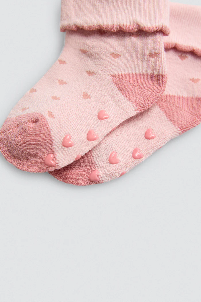 Pacote de 2 meias térmicas antiderrapantes para bebê em tons de rosa - Image 2