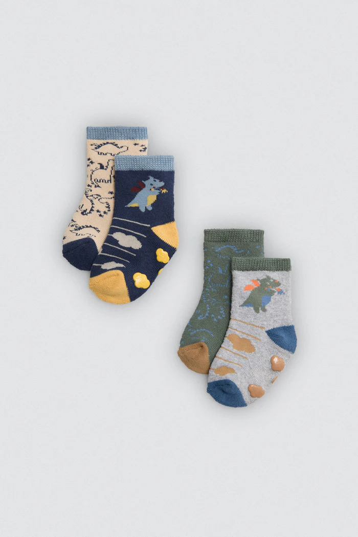 Pacote de 2 meias térmicas antiderrapantes para bebês Dragon Tale